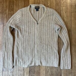 Woolrich‎ Womens Khaki Full Zip Cardigan Sweater Knit Cotton Blend Medium